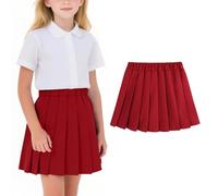 Girl School Uniform Pleated Scooter Skirt with Under Shorts Pull On Elastic Waist Basic Skirts Solid A-Line Skater Tennis Skirts Performance Formal Skorts (UK, Age, 2 Years, 3 Years, Regular, Red)
