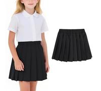 Girl School Uniform Pleated Scooter Skirt With Under Shorts Pull On Elastic Waist Basic Skirts Solid A-Line Skater Tennis Skirts Performance Formal Skorts (UK, Age, 12 Years, 13 Years, Regular, Black)