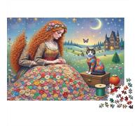 Girl Sewing Scene 1000 Pieces Fantasy Thick Cardboard Jigsaw Puzzle Teens 12-18 Logic Skill Party Game Teen Fans Creativity Activity Gift Lovers 52x38cm/1000pcs