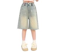 Girl Shorts Denim Summer Autumn Medium and Large Children's Five Point Jeans Thin Casual Denim Shorts Little Girl Short (Light Blue, 6-7 Years)