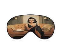Girl Sitting on Sofa Eye Mask, Side Sleeping Mask Light Blindfold Sleeping Mask Nose Pad and Elastic Band for Children Women and Men