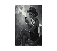 Girl Sitting On Toilet Art, Woman Smoking And Drinking Canvas Poster Bedroom Decor Landscape Office Room Decor Gift 08x12inch(20x30cm)