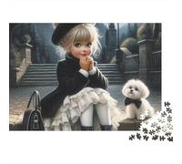 Girl Sitting with White Poodle Jigsaw Puzzle for Adults 1000 Piece Jigsaw Puzzle Relaxing Home Decor Gift 70x50cm/1000pcs