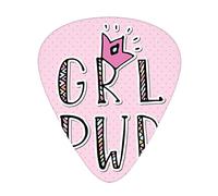 Girl Slogan Guitar Picks 12 Pack Universal ABS Guitar Picks,Girl Power Text in Ornamental Font Stripes Zigzags Polka Dots Backdrop Gender,for Acoustic and Electric Guitar,Pink Multicolor