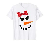 Girl Snowman Face Red Bow Snow Girl Costume Winter Christmas T-Shirt