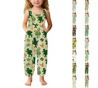 Girl St.Patrick's Day Jumpsuit Outfits Clover Bow Print Long Sleeve Fake Bow Jumpsuit Cute Headbands Irish Romper Leprechaun Costume Funny Irish Gifts