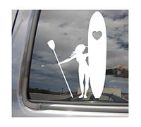Girl Stand Up Paddle Boarding Heart Love SUP- Woman Wahine Cute Female Cars Trucks Moped Helmet Hard Hat Auto Automotive Craft Laptop Vinyl Decal Store Window Wall Sticker 04014