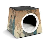 Girl Standing Under Tree Cat Bed for Indoor Cats - Foldable Cat & Dog House with Removable Cozy Cushion, Waterproof Oxford Washable Pet House for Small Pets 13.8" X 13.8" X 11.8"