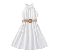 Girl Summer Off-Shoulder Dress Kids Ruffle Sleeves Elegant Strap Dress A-Line Spaghetti Dresses Kids Party Off Shoulder Dresses Casual Suspender Midi Dresses for Children 7-12Y (05-White, 8-9 Years)
