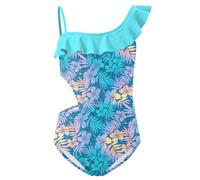 Girl Summer Solf Bathing Swimming Costume Beach Bikini Off Shoulder One Piece Swimsuit Light Blue Floral L