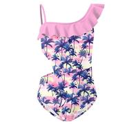 Girl Summer Solf Bathing Swimming Costume Off Shoulder One Piece Bikini Beach Swimsuit Purple Blossom Print S