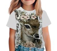 Girl T-Shirts Clothes for Girls Summer Cute and Funny Animal Horse Crew Neck Short Sleeves Print T-Shirt Streetwear Tops(S35TX150852,120)
