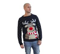 Girl Talk Unisex 3D Pom Pom Reindeer Christmas Jumper Navy