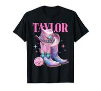 Girl TAYLOR First Name Personalized Disco Pink Cowgirl 80's T-Shirt