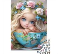 Girl Teacup1000 Piece Premium Cardboard Beautiful Flowers Jigsaw Puzzle Multi Pack Adults Kids Family Game Concentration Training After School Activity 70x50cm/1000pcs