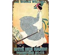 Girl Tin Sign Gardening Girl She Works Willingly with Her Hands Metal Tin Sign Vintage Home Kitchen Garage Bar Cave Wall Nostalgic Decor 8x12 Inch