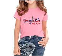 Girl Top 3 Years Pink Toddler Girls Tshirts Crew Neck Casual British National Flag Printed Union Jack Loose Fit Tees Tunic Lightweight Short Sleeve Plus Size Childrens Clothes
