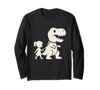Girl Walking T-Rex Pet on Leash Dinosaur Silhouette Funny Long Sleeve T-Shirt