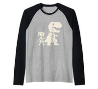 Girl Walking T-Rex Pet on Leash Dinosaur Silhouette Funny Raglan Baseball Tee