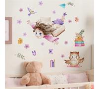Girl Wall Stickers, Flying Girl Home Decor Wall Decals with Birds Butterfly, Wall Stickers for Girls Bedrooms Living Room Study Room Classroom Wall Decor
