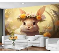 Girl Wallpaper for Living Room - Peel and Stick Wallpaper, Cute Rabbit Bedroom Wall Paper, Large Wall Mural & Easter Bunny Home Decor, Self Adhesive