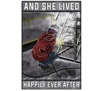 Girl Welding Metal Tin Signs And She Lived Happily Ever After Posters Home Bedroom Garage Wall Decor Gift Plaque For Welder 8x6 Inch Vintage Metal Tin Sign