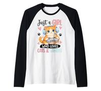 Girl Who Loves Cats and Gaming Cute Quote Raglan Baseball Tee