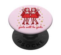Girl will be girls Creepy Ghost Twins Scary Devil Halloween PopSockets Adhesive PopGrip