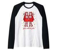 Girl Will be Girls Creepy Ghost Twins Scary Devil Halloween Raglan Baseball Tee