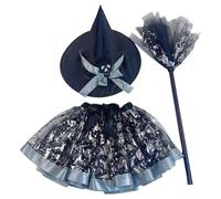 Girl Witch Hat Dress Set - Halloween Costume Outfit Tutu, Cosplay Skirt Dresses | Kids Party Dress-Up Apparel Age Two To Eight Years, Witches Hats Accessory For Girls Fancy Celebration
