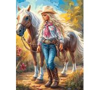 Girl with A Horse in A Blooming Flower Meadow 1000 Pieces Set Classic Jigsaw Puzzle Wildlife Pet Cute Teen Fans 14-18 Yrs Logic Skill Leisure Adventure Valentines Thick Cardboard Creativity & Gift Gi