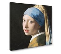 Girl With A Pearl Earring by Johannes Vermeer Canvas Print | Gallery Wrapped 30mm Frame Wall Art | 14x14 inches | Ready to Hang | Baroque People Picture | Living Room Bedroom Lounge Office