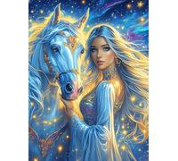 Girl with A Unicorn in A Magical Forest 300 Pc Classic Jigsaw Puzzle Scenery Science Fiction Puzzle for Adults Hard Challenging Hobby Home Decor Poster Smooth Wooden Cardboard 300 PCS