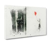 Girl With Balloon By Banksy Canvas Print | Gallery Wrapped 30mm Frame Wall Art | 24x16 inches | Ready to Hang | Pop Art People Picture | Living Room Bedroom Lounge Office