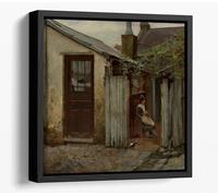 Girl with bird at the King Street bakery - Frederick McCubbin Canvas Floater Frame Square Print Picture Art - Black Frame 30 inch wide x 30 inch high