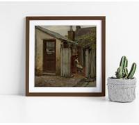 Girl with bird at the King Street bakery - Frederick McCubbin Stunning Framed Wall Art Picture Print Square - 25cm wide x 25cm high - Walnut Frame