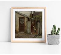 Girl with bird at the King Street bakery - Frederick McCubbin Stunning Framed Wall Art Picture Print Square - 35cm wide x 35cm high - Light Oak Frame