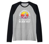 Girl with Black Belt Karate Martial Arts Retro Sunset Powe Raglan Baseball Tee
