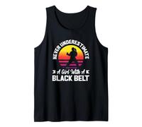 Girl with Black Belt Karate Martial Arts Retro Sunset Powe Tank Top
