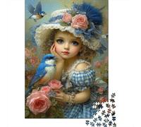 Girl with Bluebird Jigsaw Puzzle for Adults 1000 Piece Puzzle Game Pink Rose Relaxing Gift Home Decor 38x26cm/1000pcs