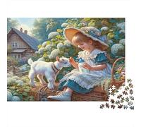 Girl with Goat Jigsaw Puzzles 1000 Piece Recycled Paper for Adults Puzzle for Adults Hard Difficult Challenging Family Game Fun Home Activity Great Gift Idea 52x38cm/1000pcs