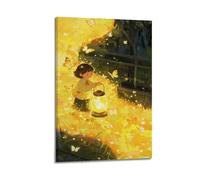 Girl with Lantern And Butterflies Wall Art, Magical Evening Scene Decor Painting for Kids Bedroom And Living Room Artistic Wall Mural Modern Hanging Decor Poster12x18inch(30x45cm)