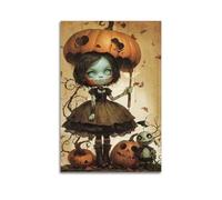 Girl with Pumpkin Umbrella Halloween Decorative Paintings, Creepy Cute Decor, Kids Bedroom Poster Artistic Wall Mural Modern Hanging Decor Poster08x12inch(20x30cm)