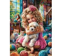 Girl with Puppy at Tea Party 1000 Piece Complete Premium Jigsaw Puzzle Collectors Mind Relaxation Educational Decorative Puzzle Gifts for Adults Premium Cardboard 1000 PCS