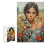 Girl with Rabbit in Field-5 Puzzle 1000 Teile Schwer Puzzle Spielzeug Lernspiel Impossible Herausforderungsspielzeug Für Erwachsene Kinder 1000 PCS