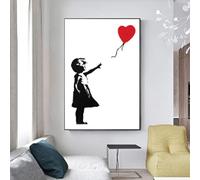 Girl with Red Balloon Banksy Graffiti Art Canvas Painting Black and White Wall Art Poster for Living Room Home Decor 60x100cm/24x39inch With Black Frame