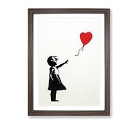 Girl With Red Balloon Modern Framed Wall Art Print, Ready to Hang Picture for Living Room Bedroom Home Office Décor, Walnut A2 (64 x 46 cm)