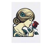 'Girl With Red Rose' Temporary Tattoo - Water Resistant, Skin-Safe, Non-Toxic Transfer (TO00079837)