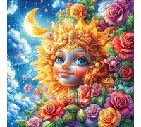 Girl with Sun And Moon Faces 100 Pc Classic Jigsaw Puzzle Puzzle for Adults Hard Challenging Hobby Home Decor Poster Eco Friendly Material 28x28cm