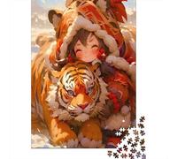 Girl with Tiger Jigsaw Puzzle for Adults 1000 Piece Jigsaw Puzzle Anime Style 1000 Pieces Puzzle Game for Family Relax Home Decor Gift 52x38cm/1000pcs